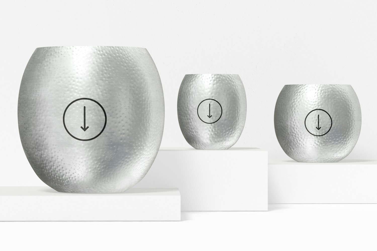 Beaten Plant Pots Set Mockup, Perspective Beaten Plant Pots Set Mockup, Perspective