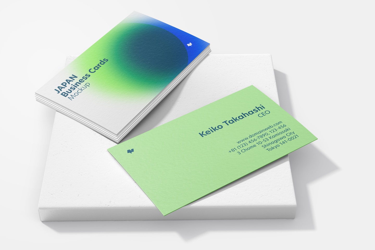 Japan Landscape Business Cards with Square Stone Mockup