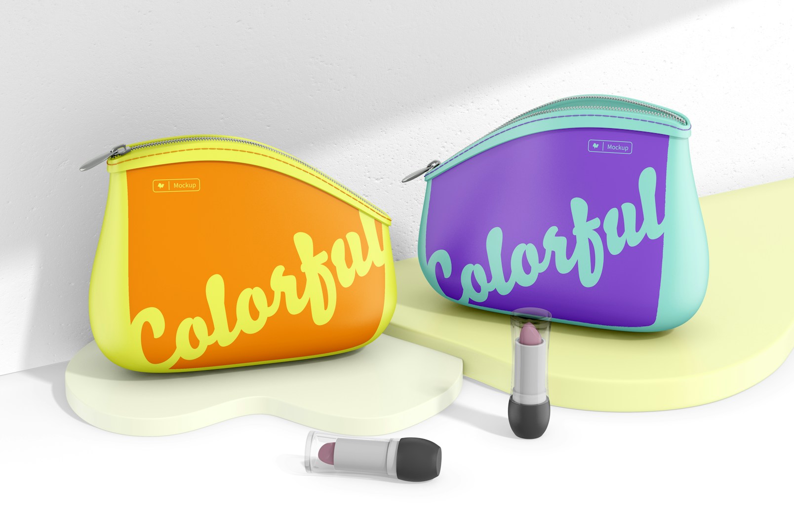 Silicone Makeup Bags Mockup, Perspective