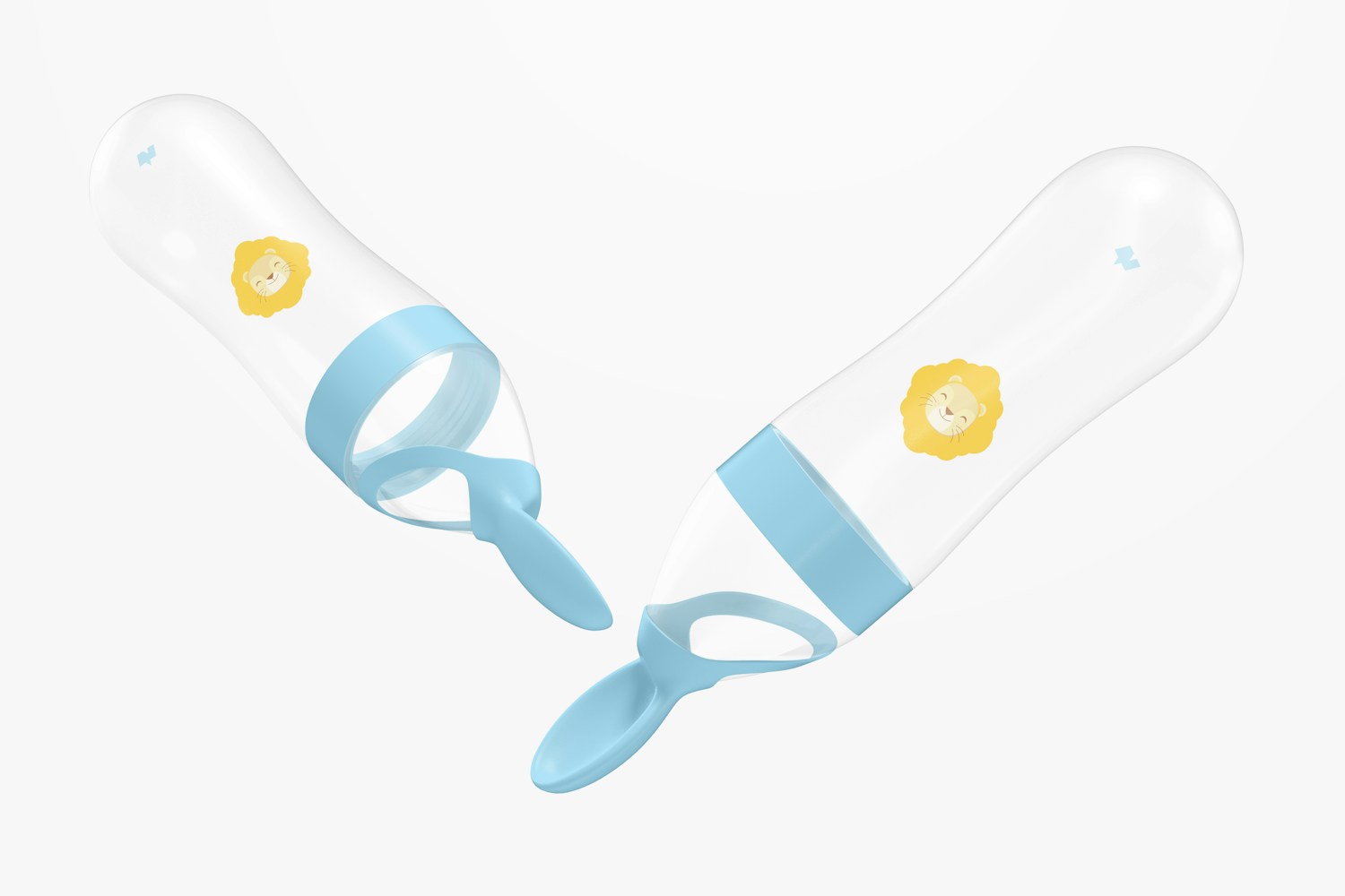 Baby Squeeze Feeding Spoons Mockup, Floating Baby Squeeze Feeding Spoons Mockup, Floating