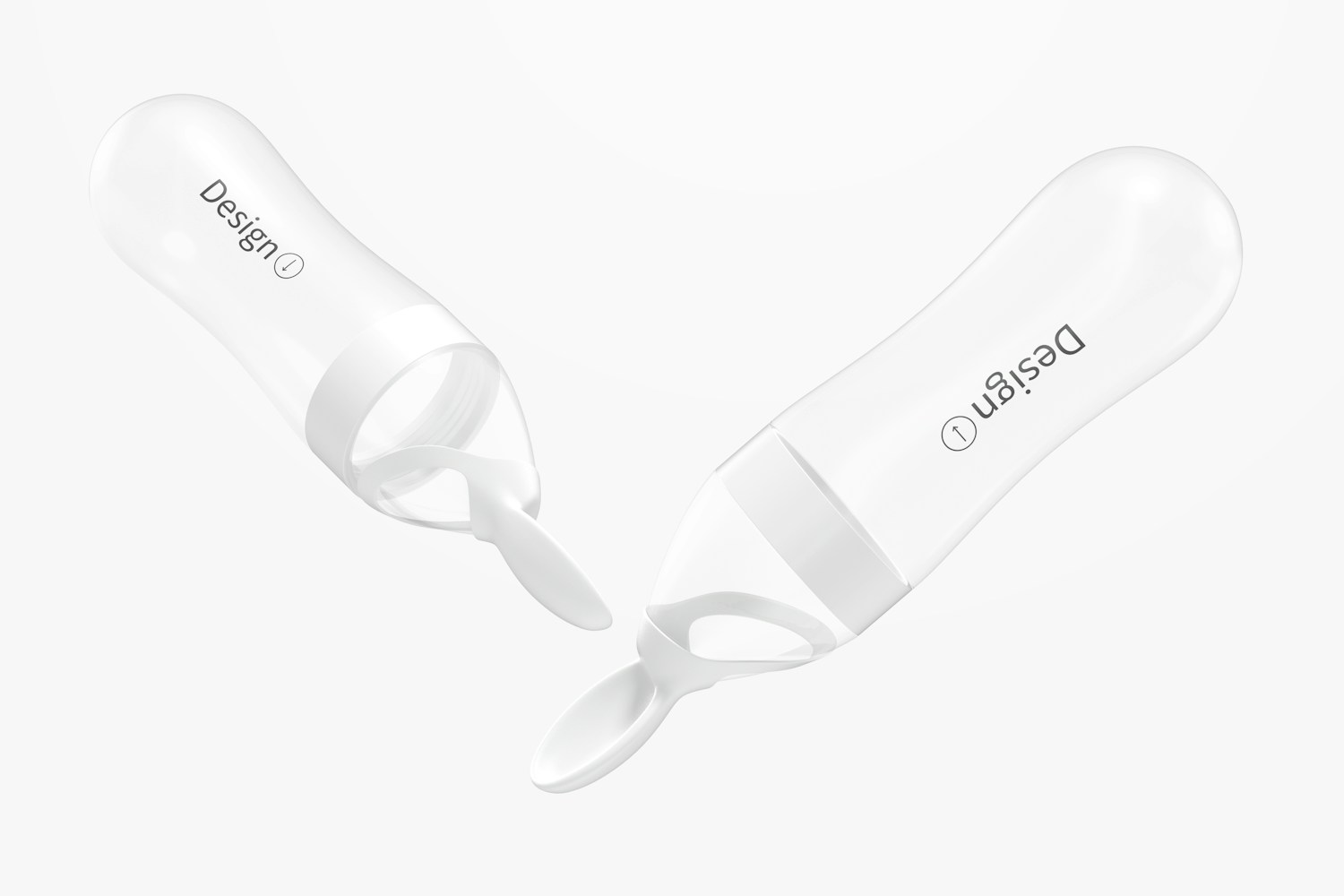 Baby Squeeze Feeding Spoons Mockup, Floating Baby Squeeze Feeding Spoons Mockup, Floating