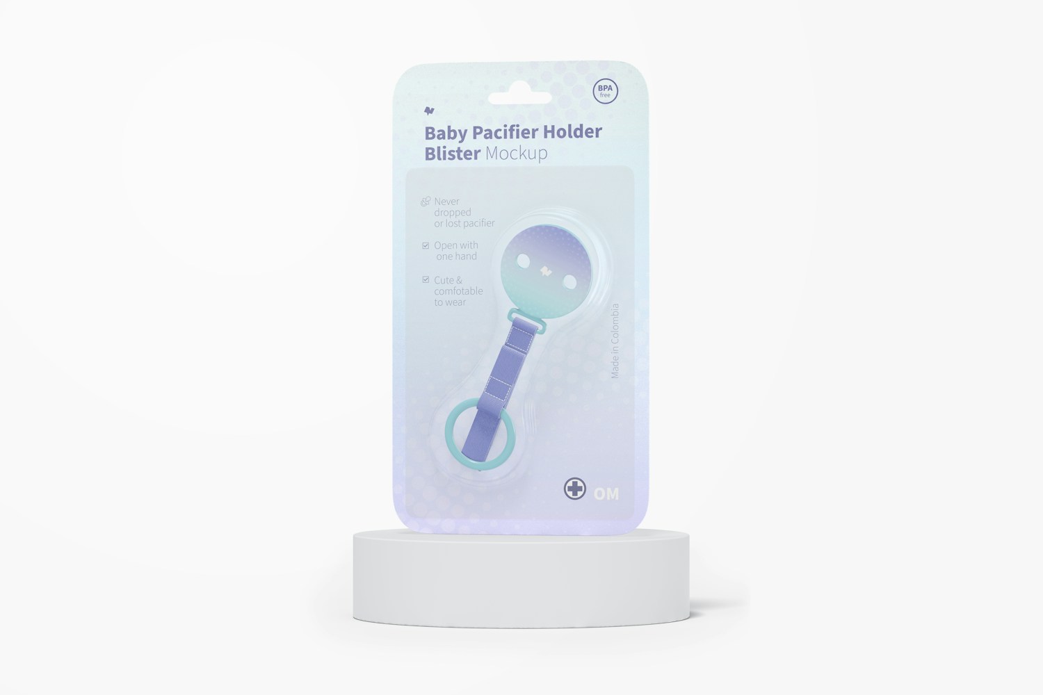 Baby Pacifier Holder Blister Mockup, Front View