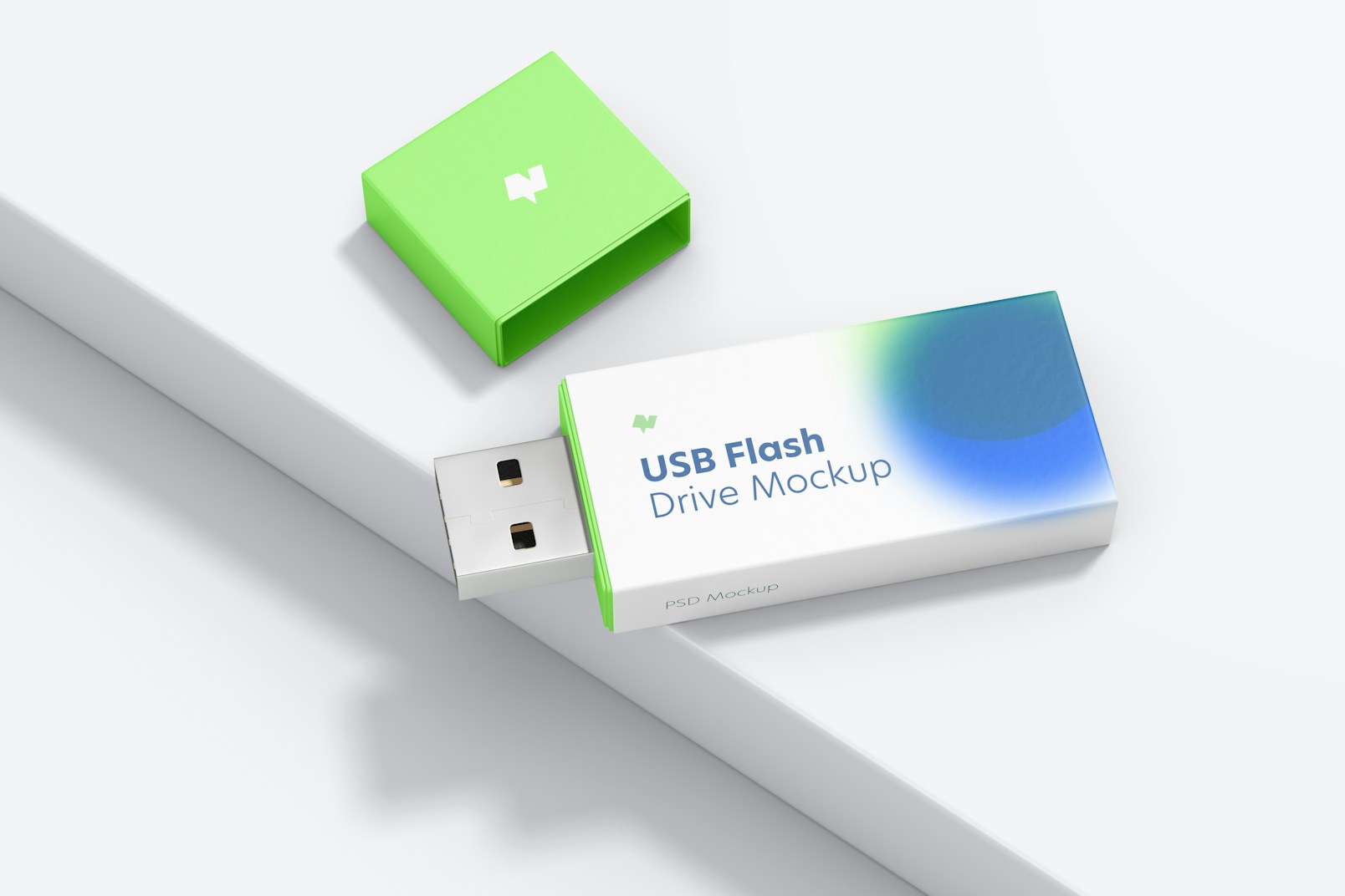 Plastic USB Flash Drive Mockup, Perspective