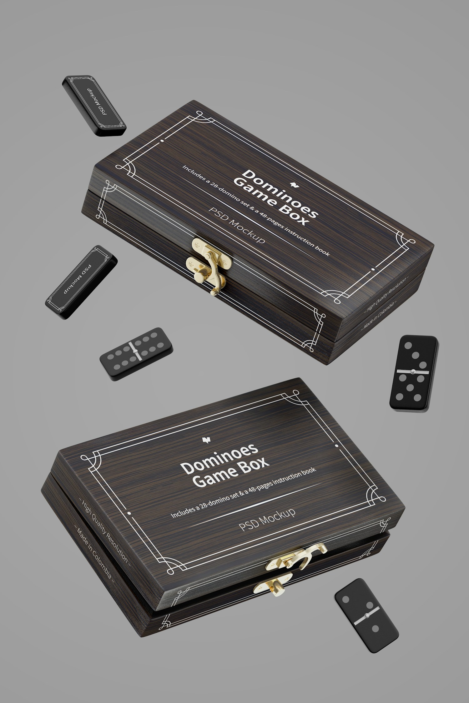 Dominoes Game Boxes Mockup, Floating