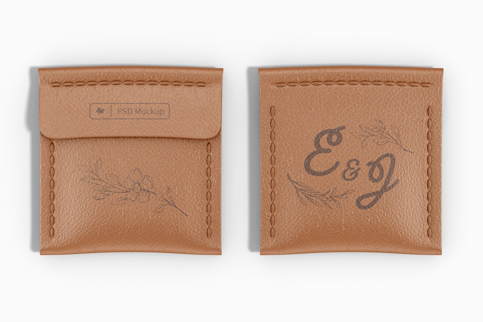 Leather Ring Case Mockup, Front and Back View