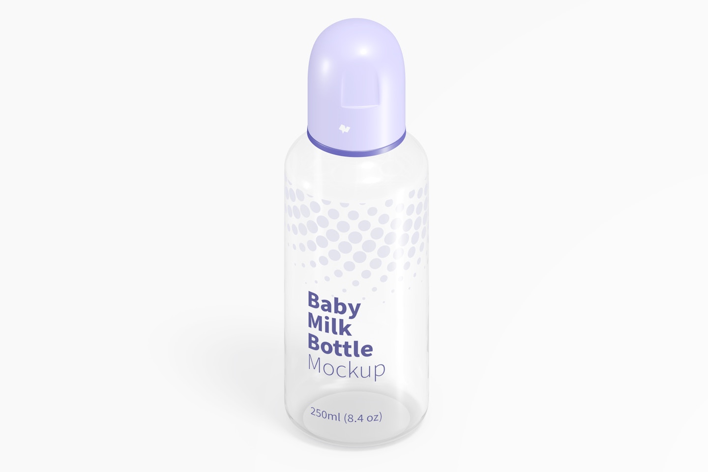 Baby Milk Bottle Mockup, Isometric Front View