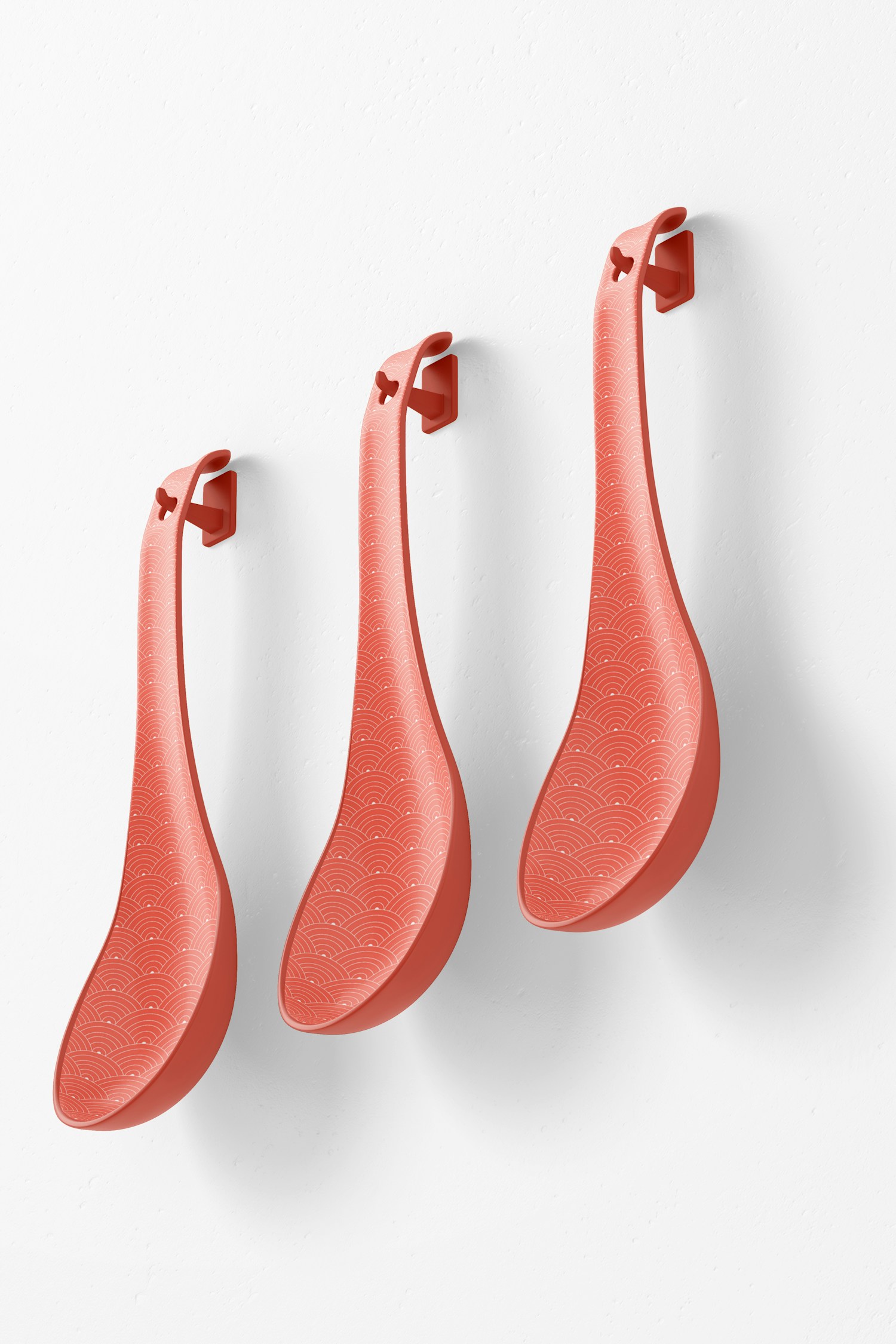 Asian Soup Spoons Mockup, Hanging on Wall