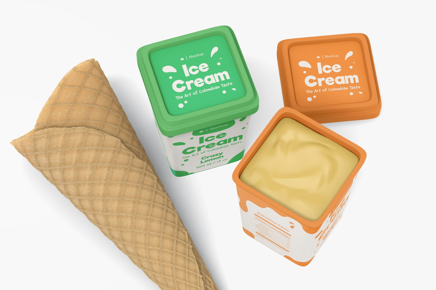 Square Ice Cream Cups Mockup, Top View