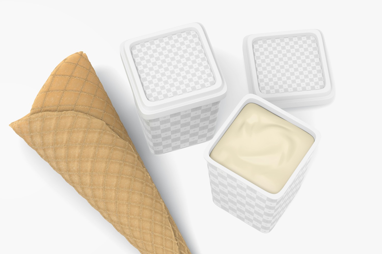 Square Ice Cream Cups Mockup, Top View
