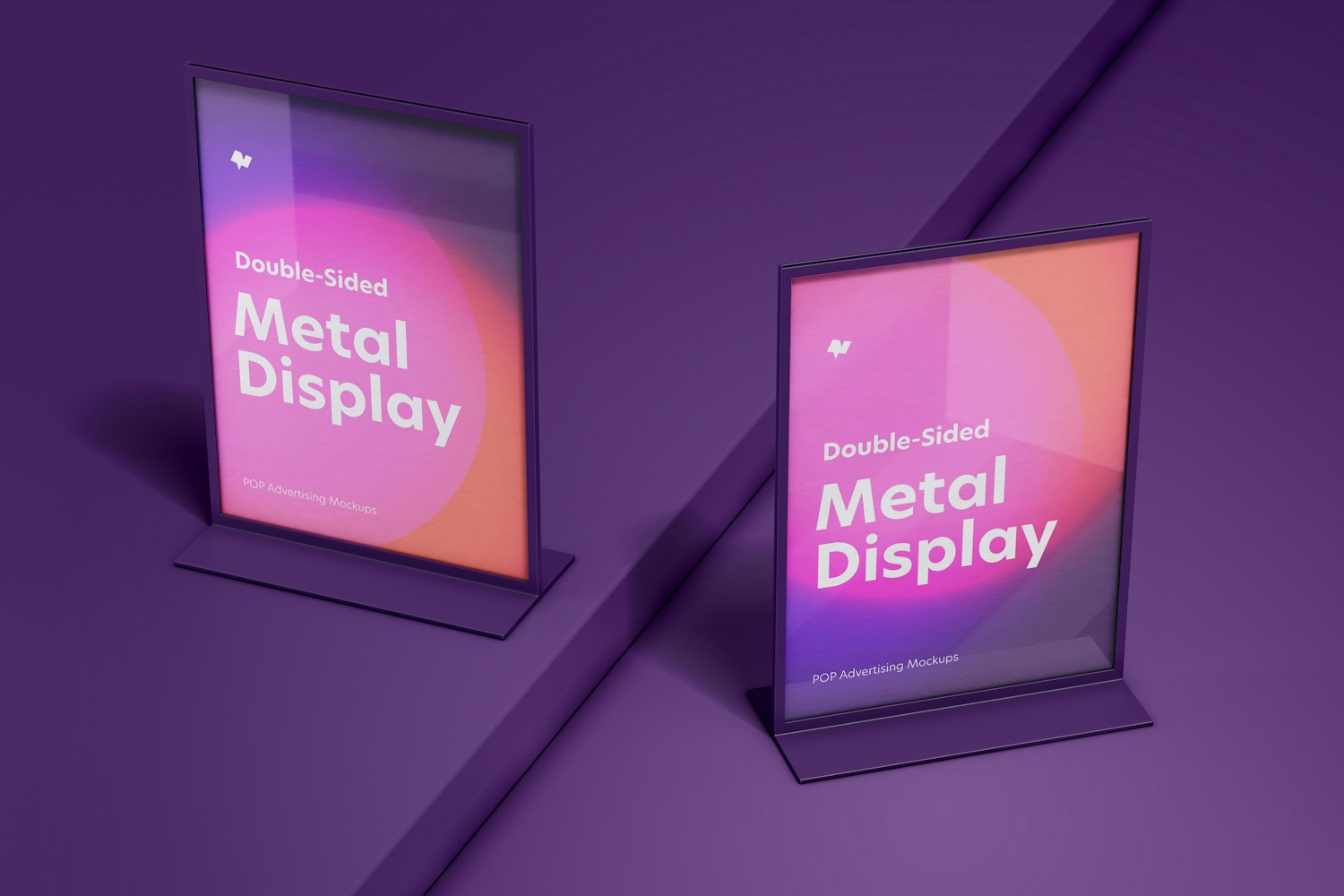 Double-Sided Poster Metal Desktop Display Mockup, Top View