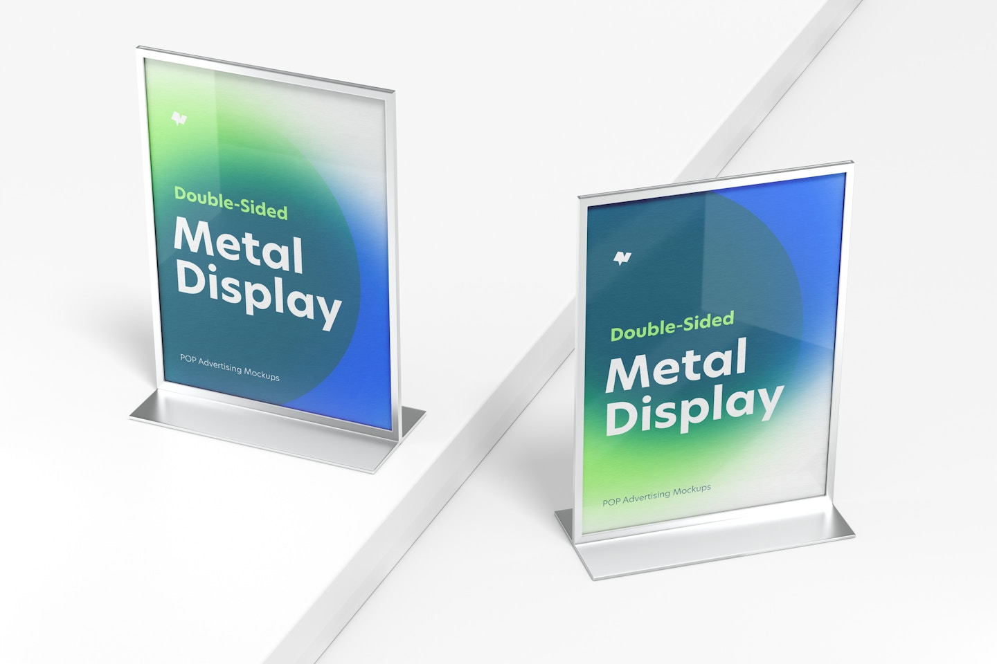 Double-Sided Poster Metal Desktop Display Mockup, Top View