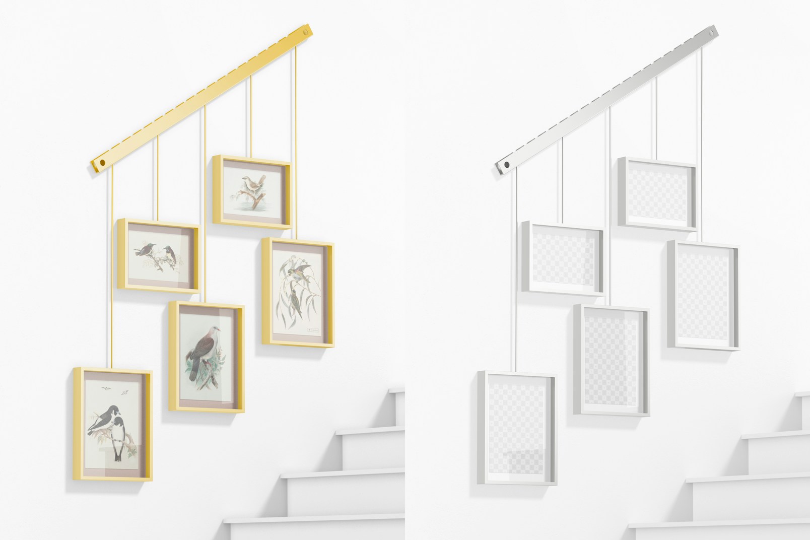 Hanging Photo Frames on Stairs Mockup