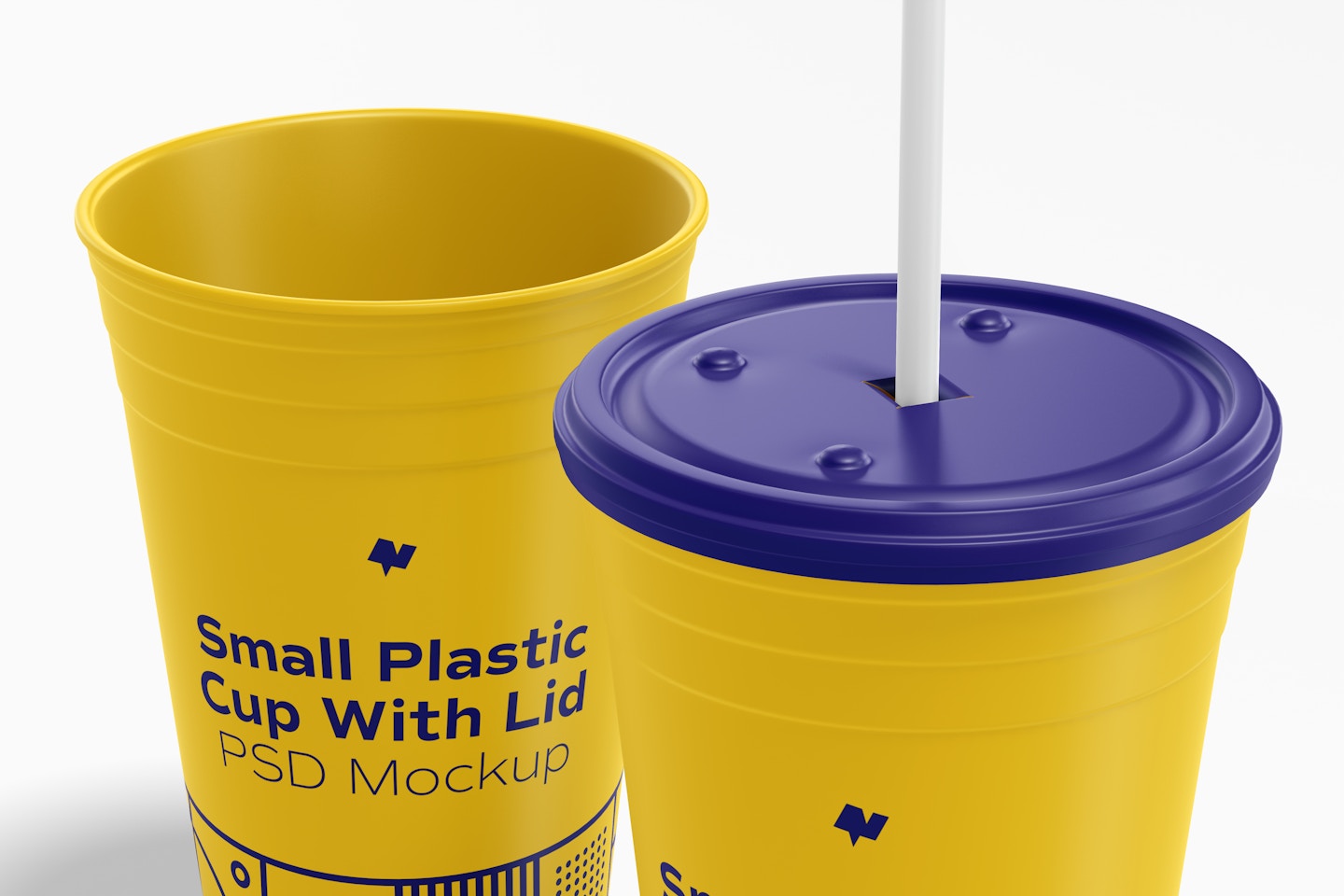 Small Plastic Cup with Lid Mockup, Close Up