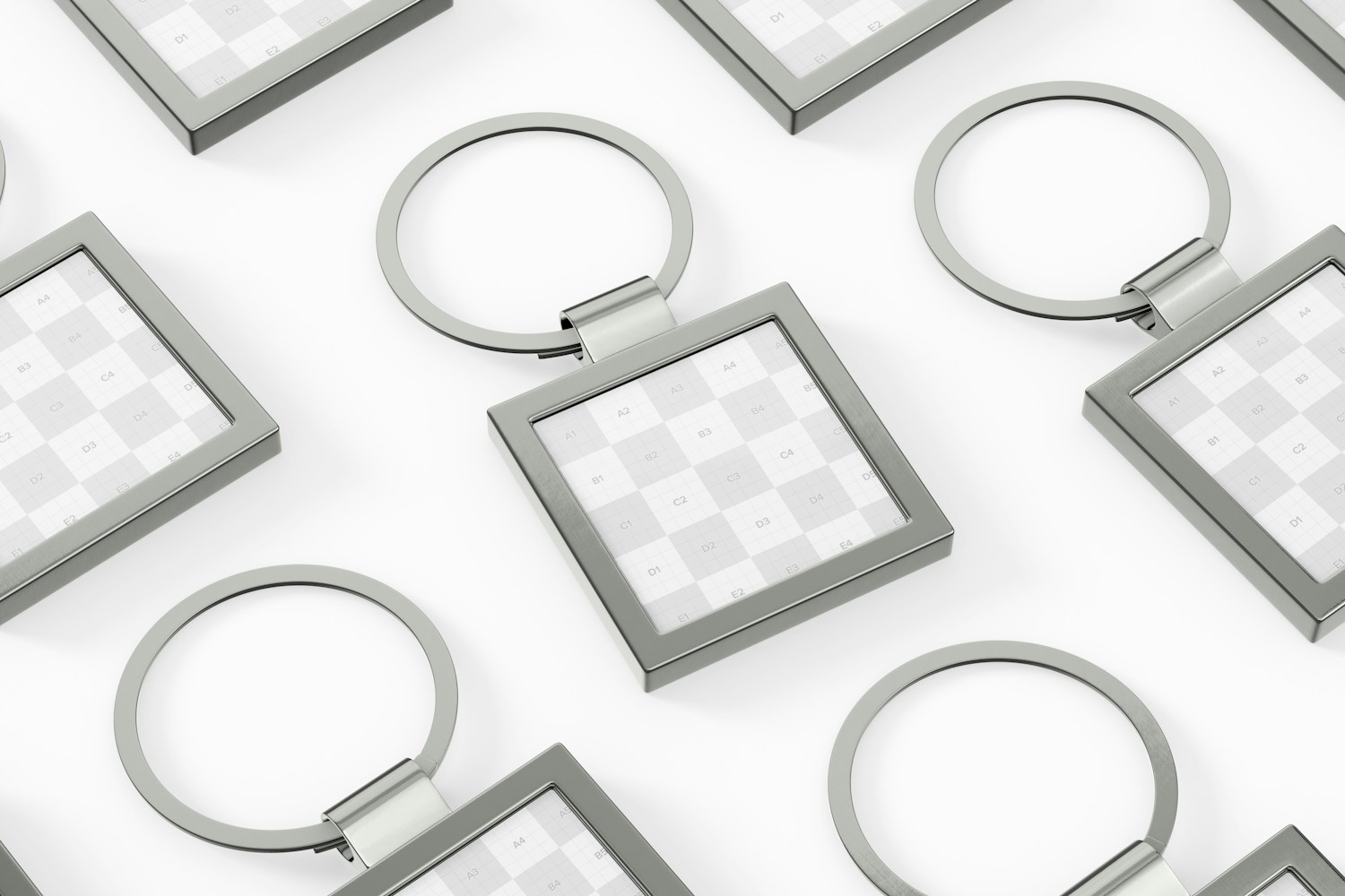 Metallic Square Keychain Mockup, Mosaic