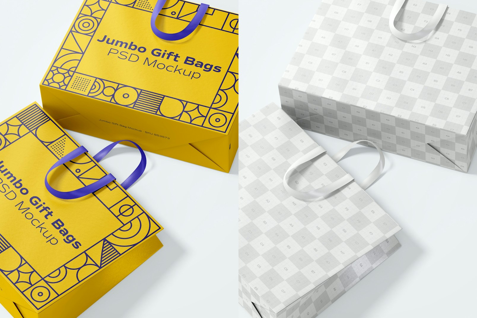 Jumbo Gift Bags with Ribbon Handle Mockup, Close Up