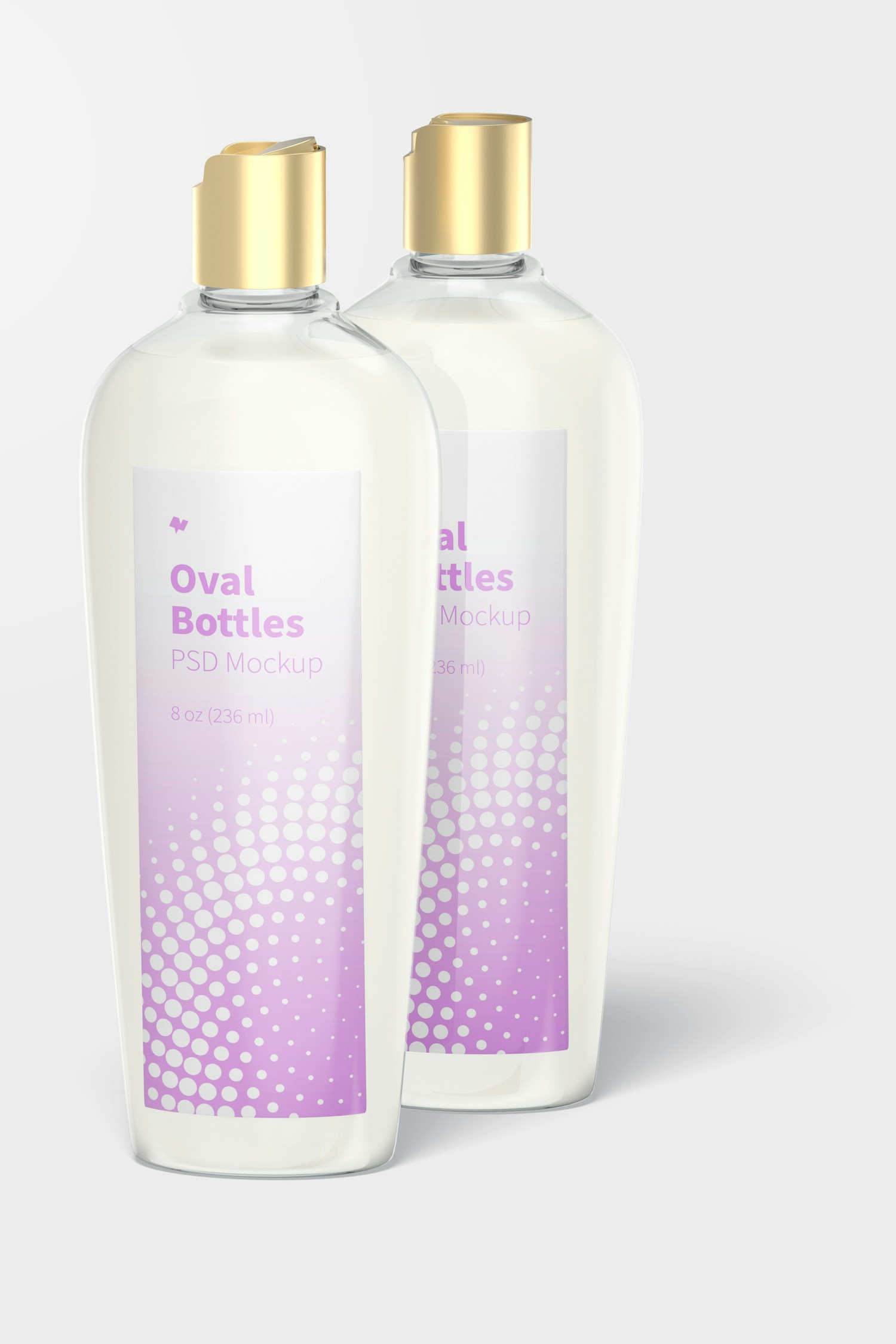 Oval Bottles with Disc Top Cap Mockup, Front View