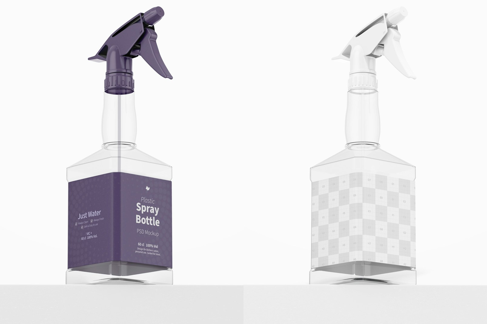 Plastic Spray Bottle Mockup, Low Angle View