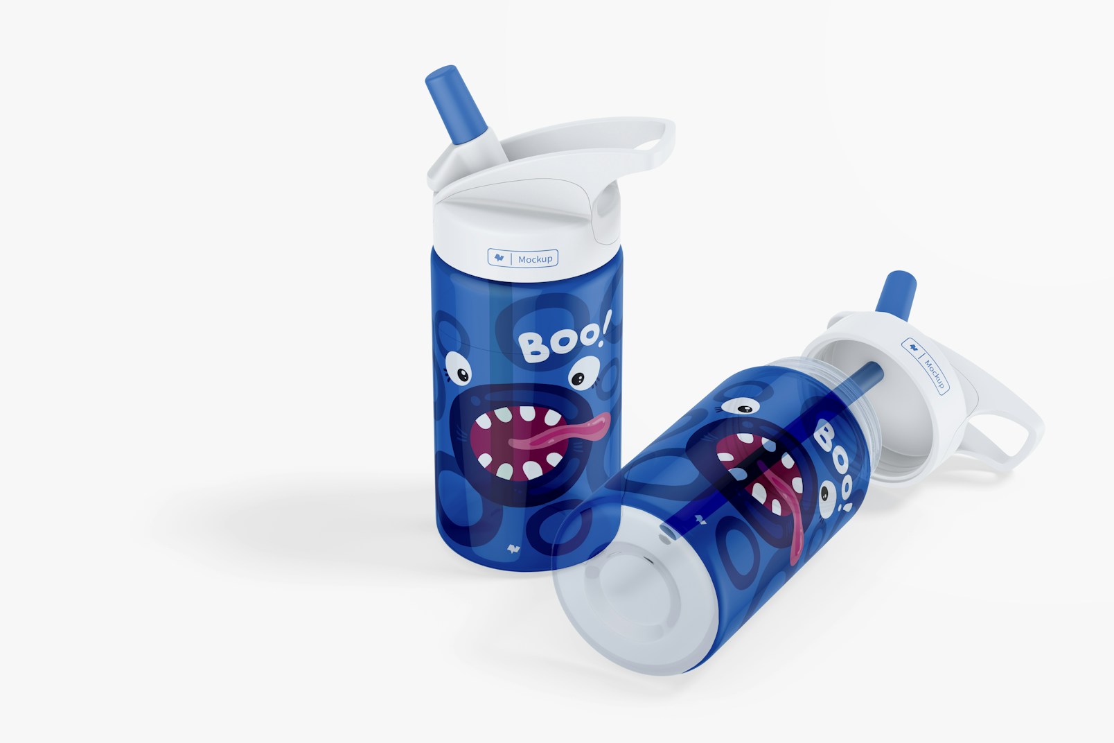 Kids Water Bottles Mockup, Opened and Closed