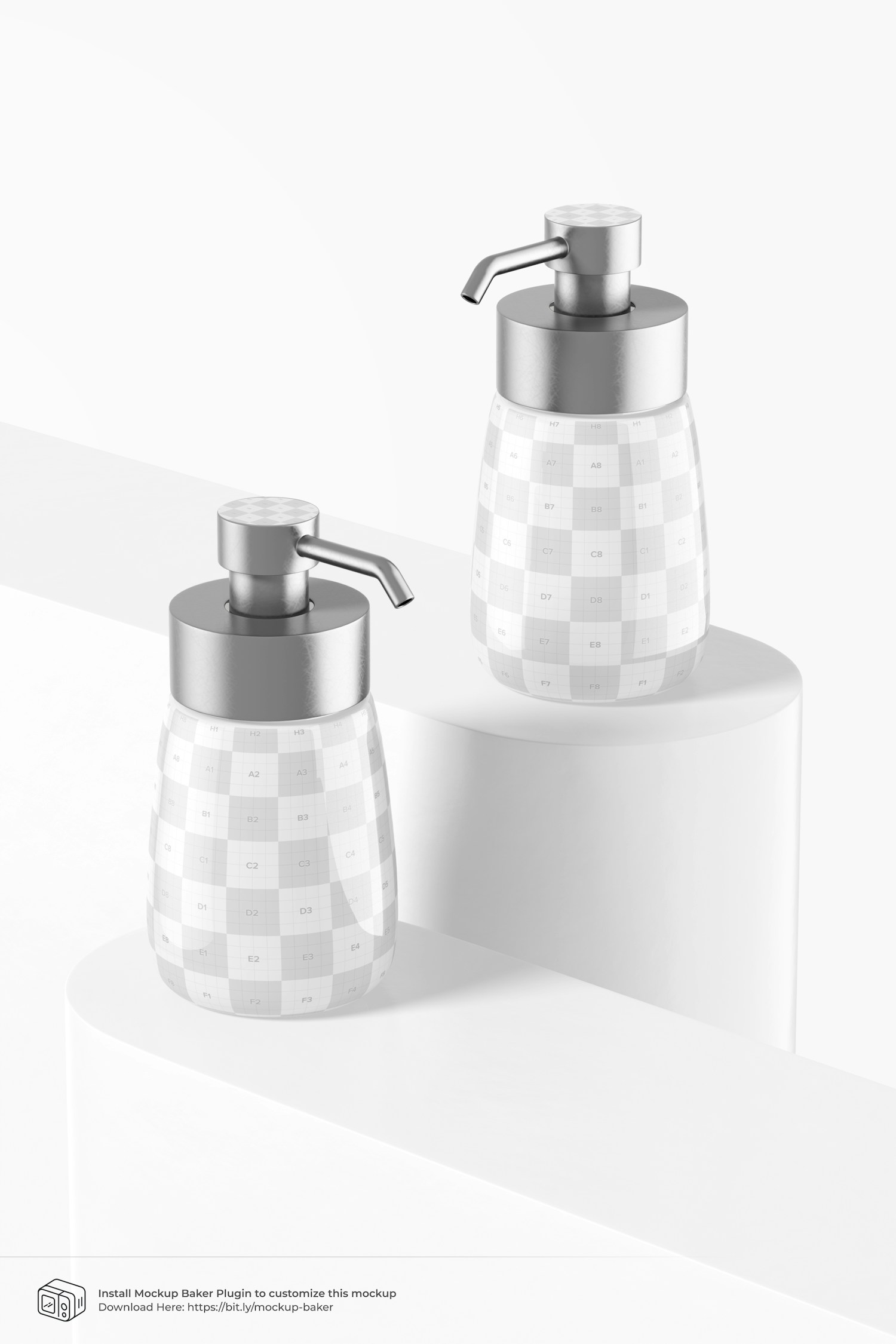 8.4 oz Glass Bottles with Pump Mockup, Perspective