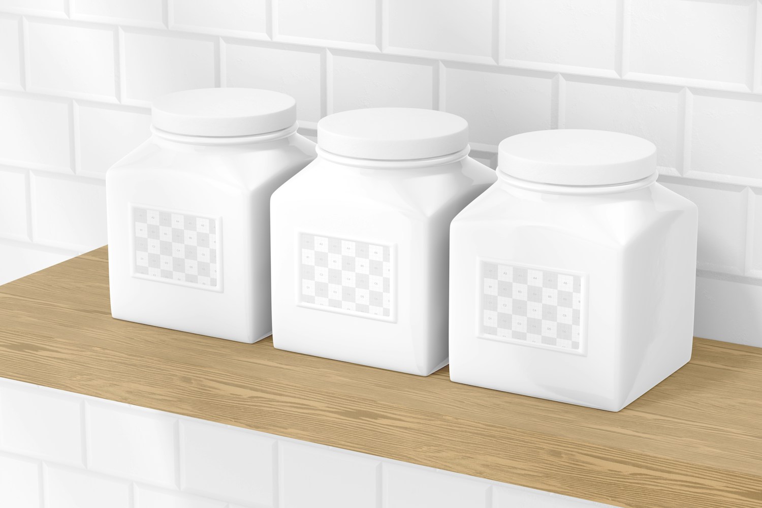 Square Ceramic Canisters Mockup, on Shelf