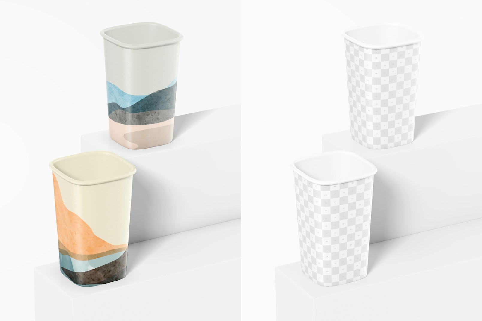 Square Paper Cups Mockup, Perspective