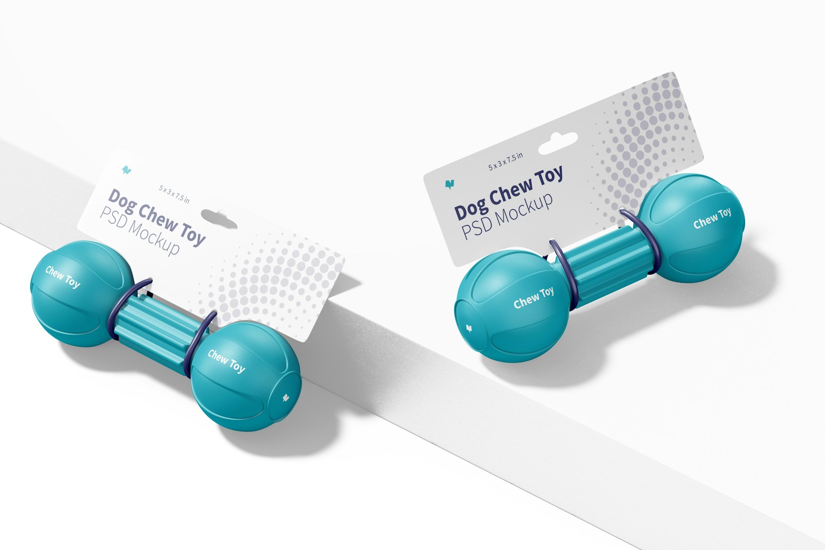 Dog Barbell Chew Toys Packaging Mockup, Right and Left View