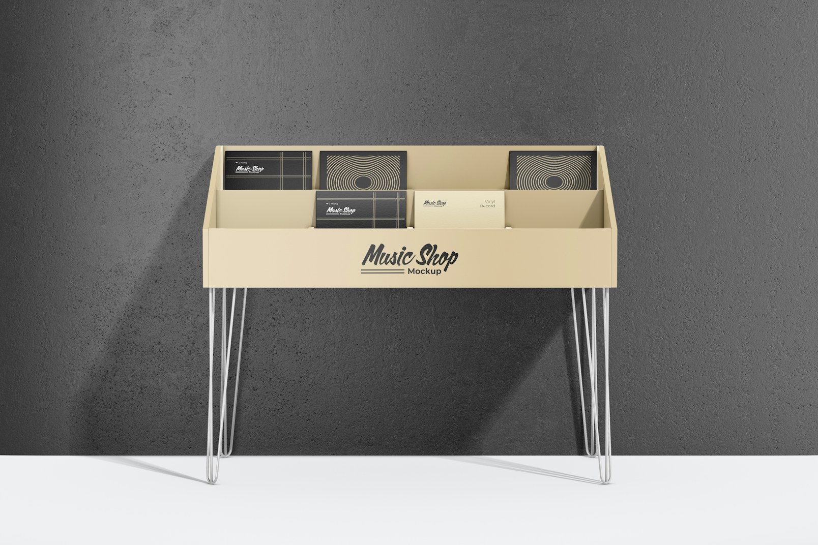 Vinyl Record Storage Cabinet Mockup, Front View