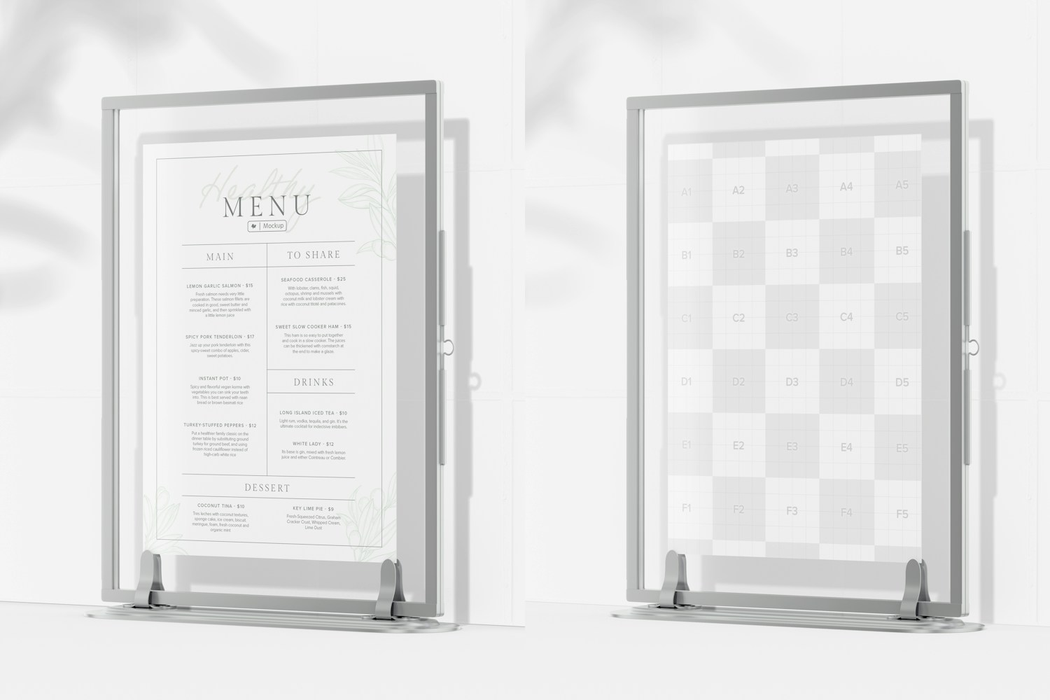 Tabletop Menu Holder Mockup, Right View Tabletop Menu Holder Mockup, Right View