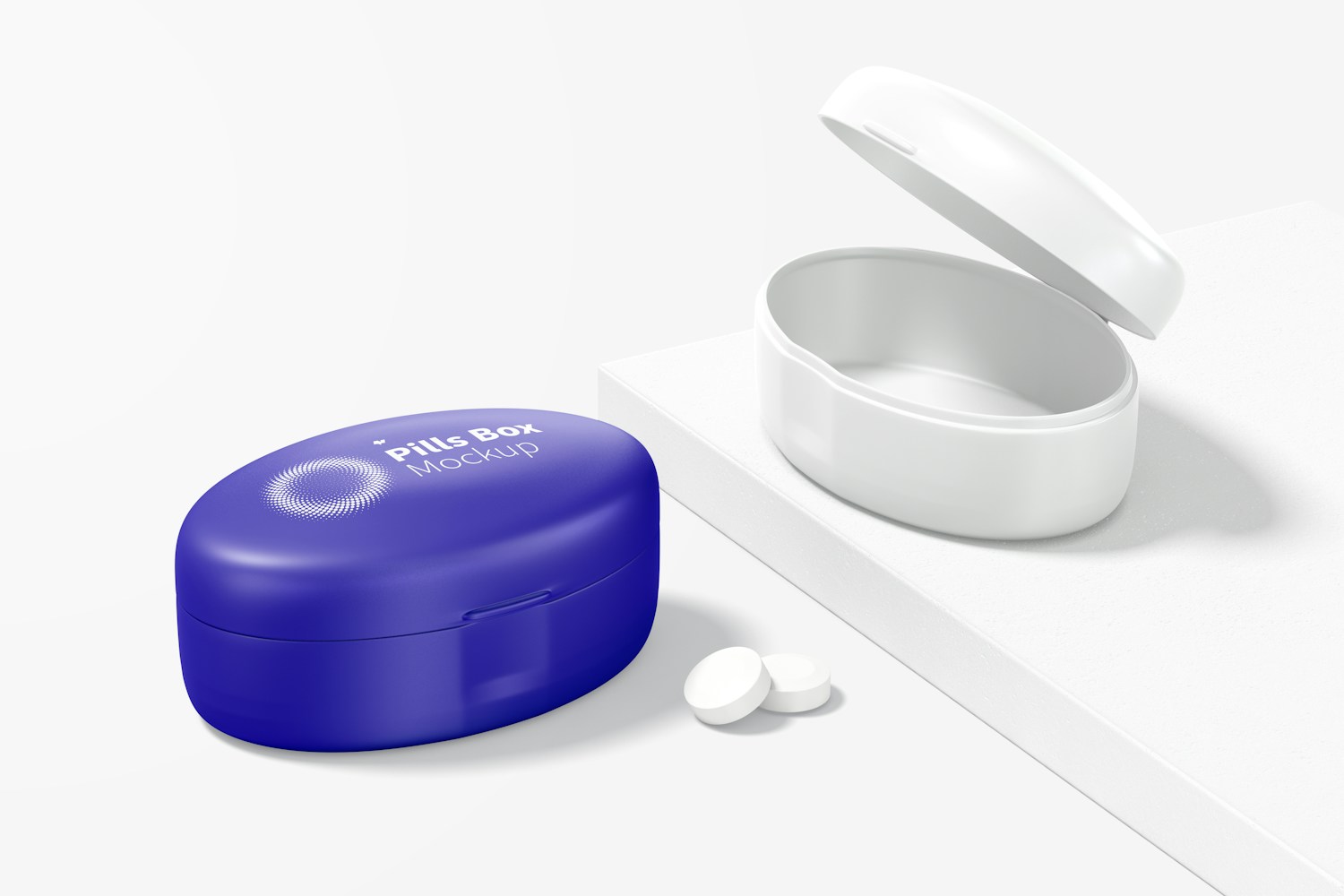 Oval Pills Boxes Mockup, Opened and Closed