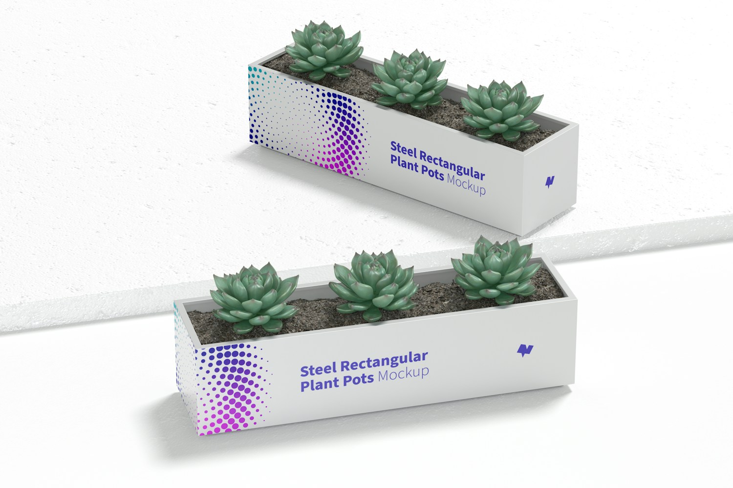 Steel Rectangular Plant Pots Mockup, Perspective
