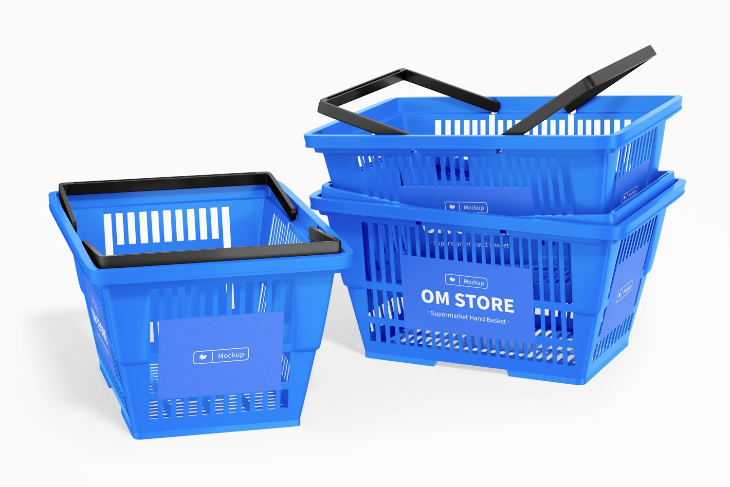 Supermarket Hand Baskets Mockup, Stacked Supermarket Hand Baskets Mockup, Stacked