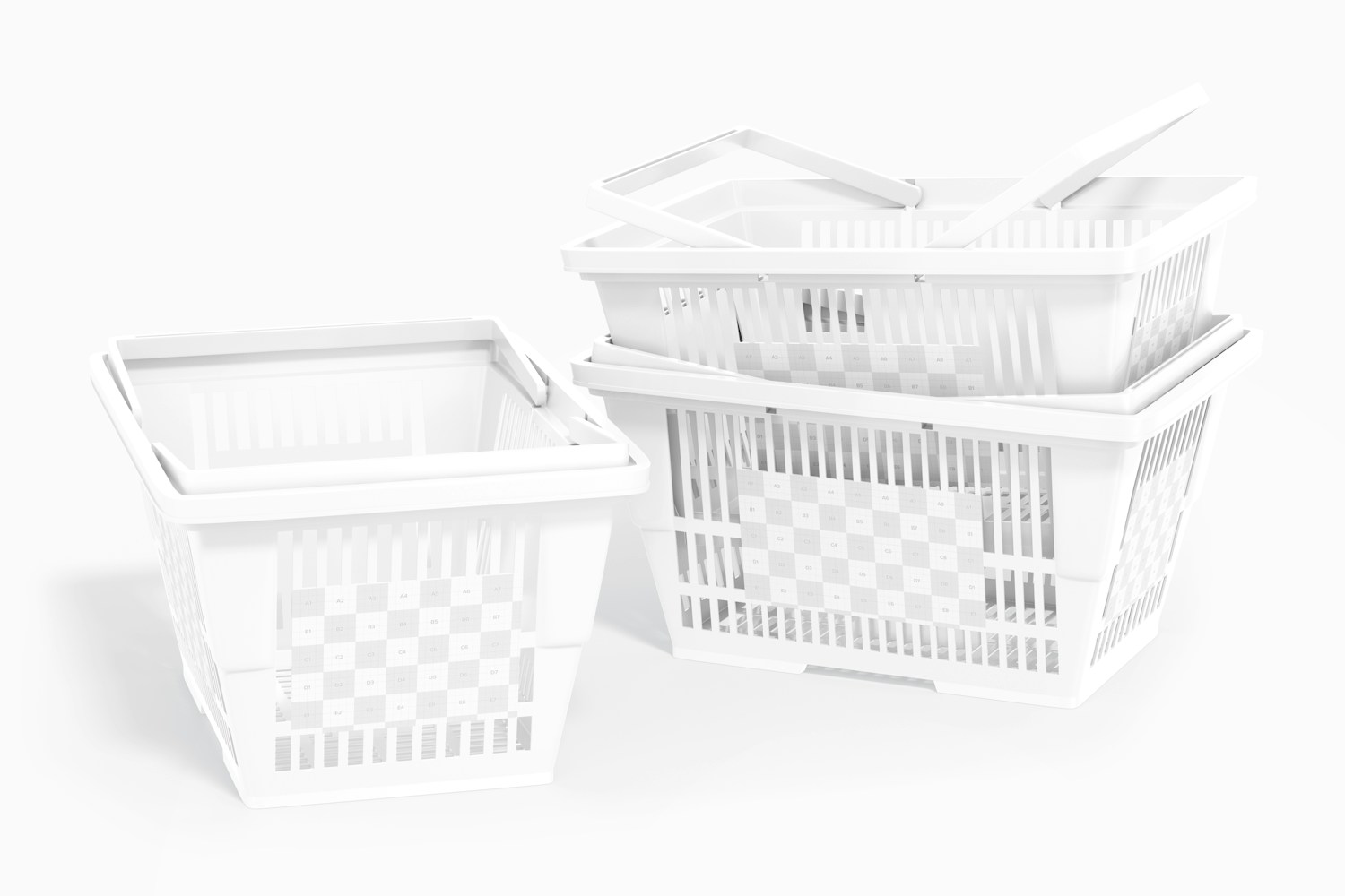 Supermarket Hand Baskets Mockup, Stacked Supermarket Hand Baskets Mockup, Stacked