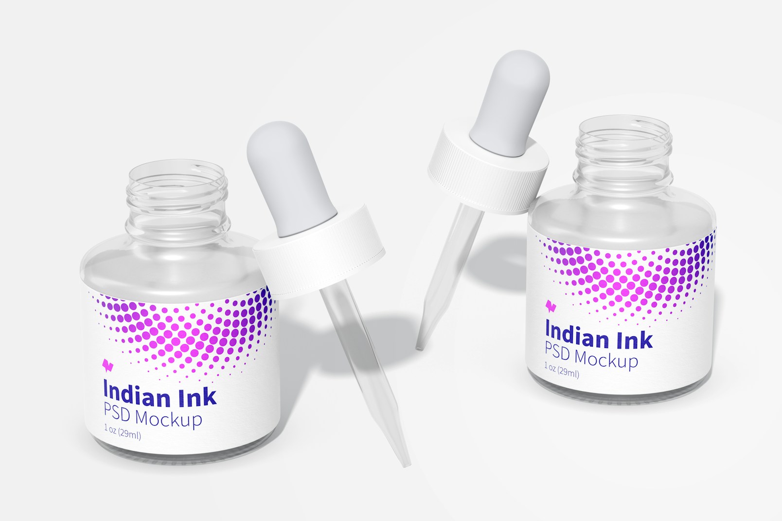 Indian Ink Bottles Mockup, Opened
