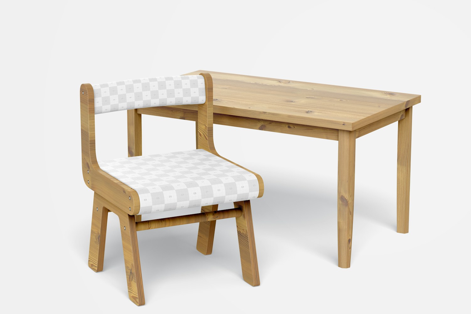 Kid Wooden Chair with Desk Mockup
