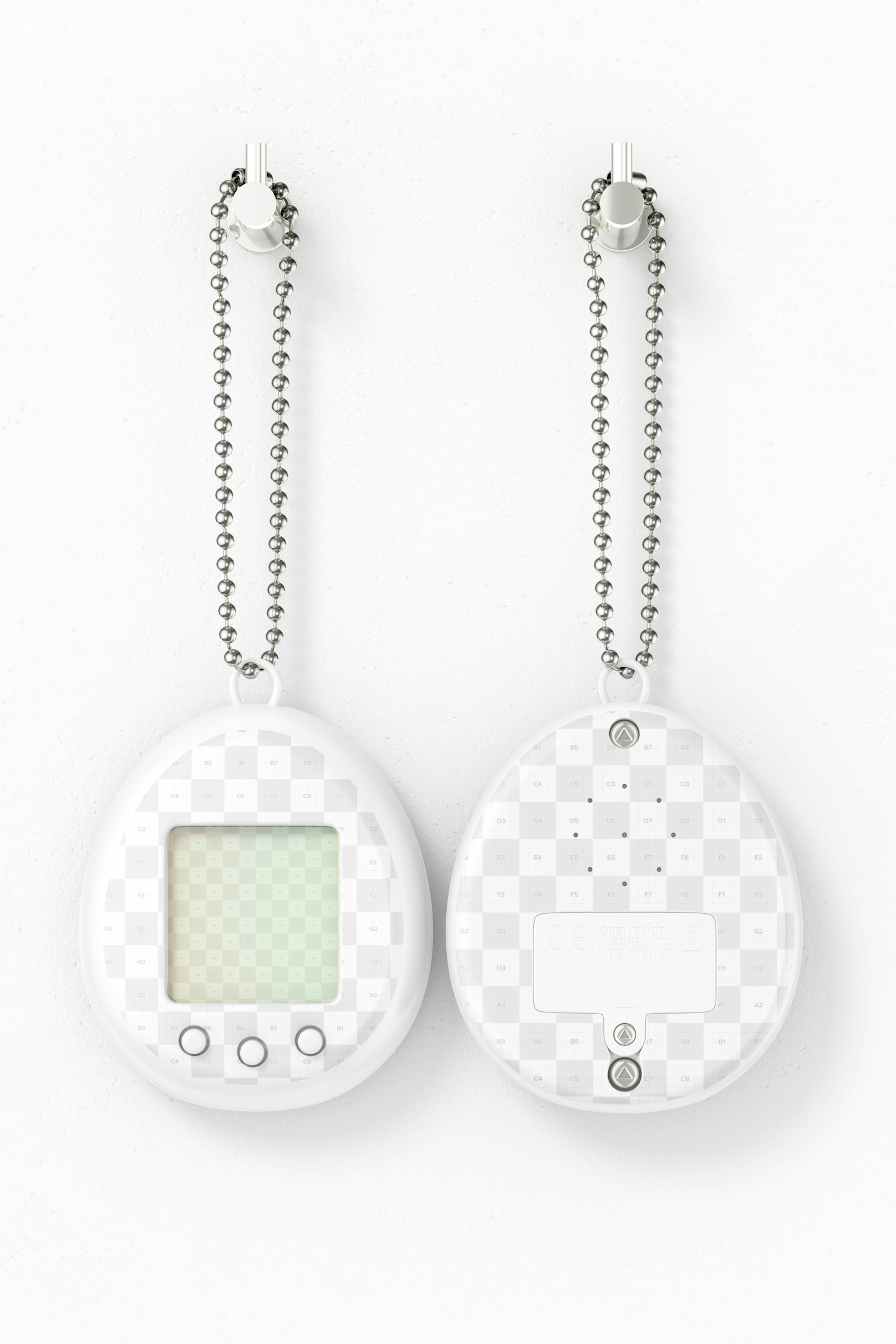 Retro Digital Pet Keychains Mockup, Front and Back Retro Digital Pet Keychains Mockup, Front and Back