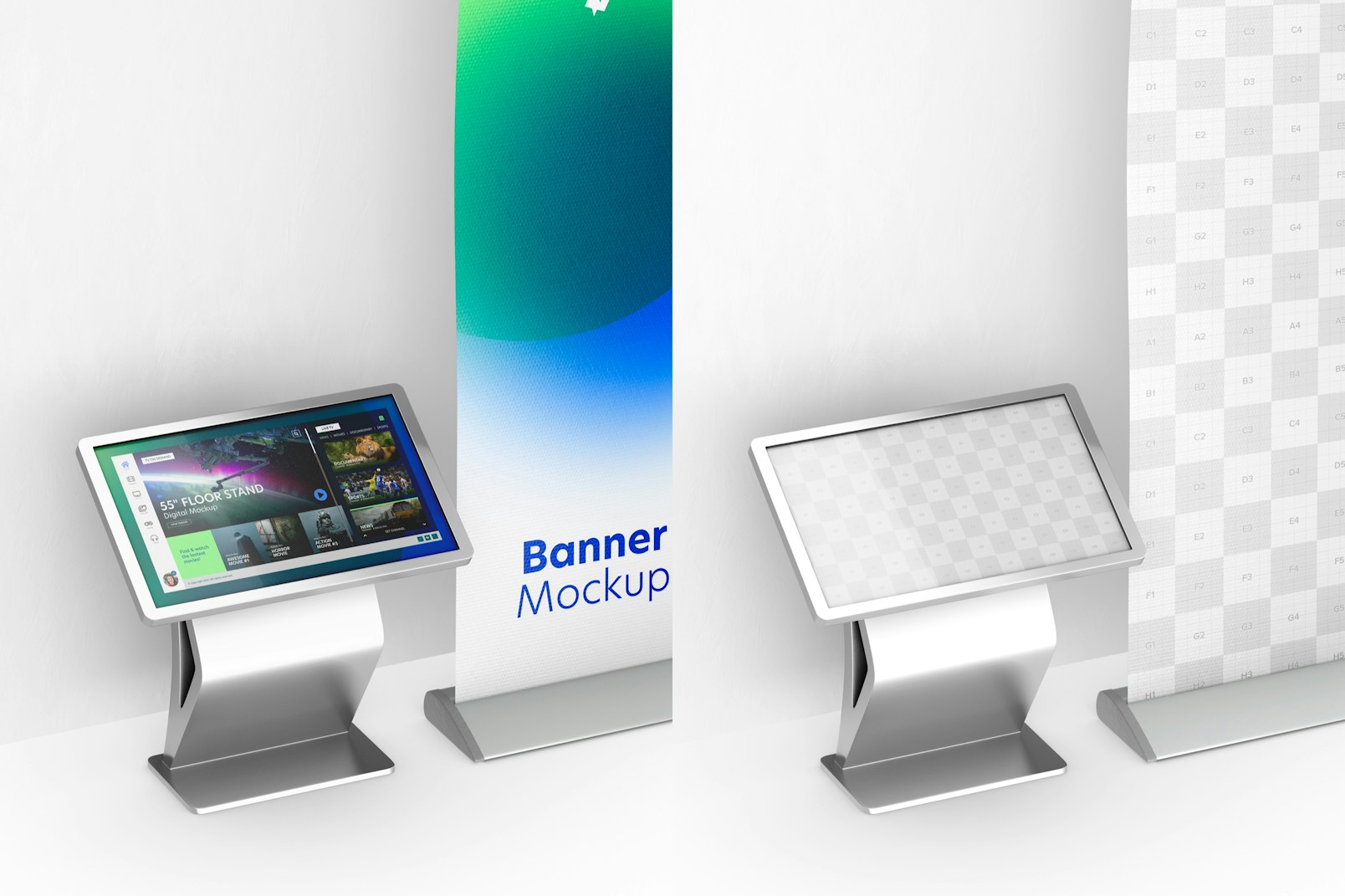 55" Floor Stand Digital with Banner Mockup