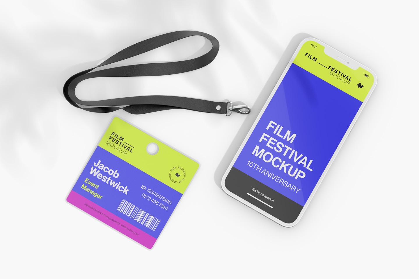 ID Card with Smartphone Mockup, Top View