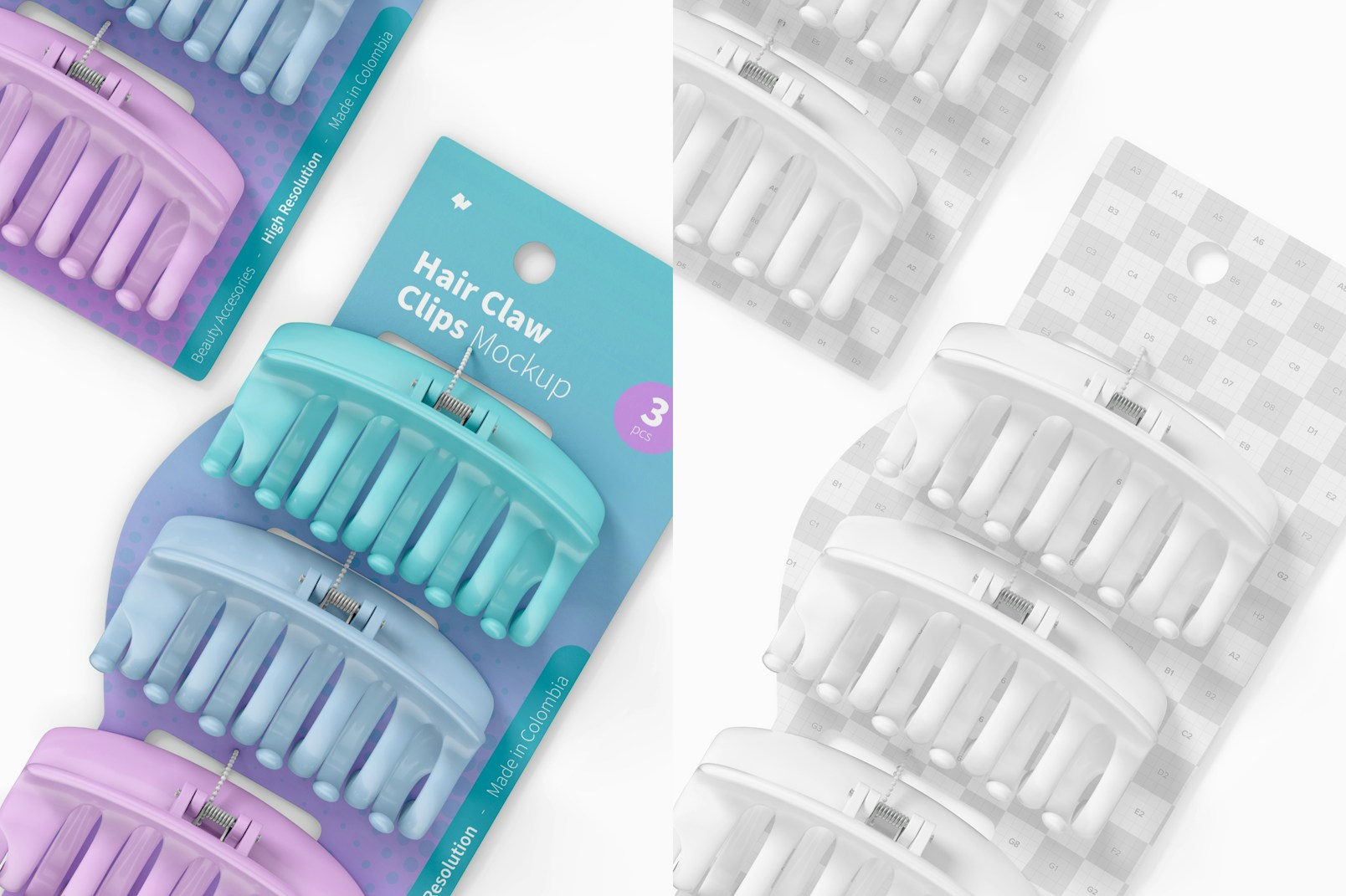 Hair Claw Clips Blister Mockup, Close Up