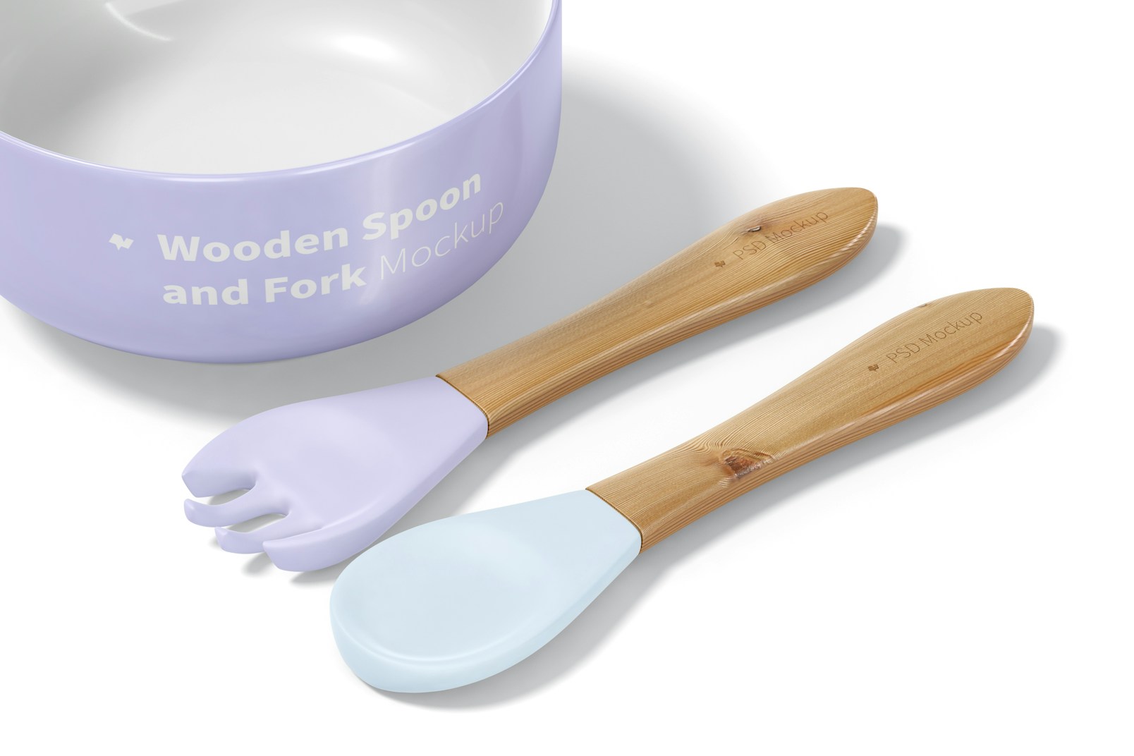 Wooden Spoon and Fork Mockup, Left View