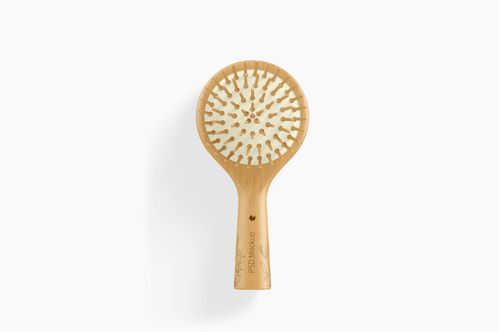 Round Bamboo Hair Brush Mockup, Top View