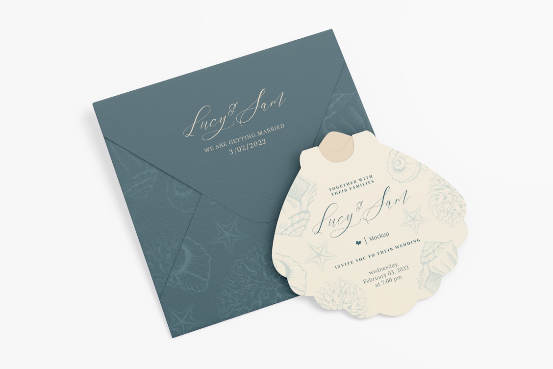 Shell Shaped Invitation Card PSD Mockup, Perspective – Original Mockups