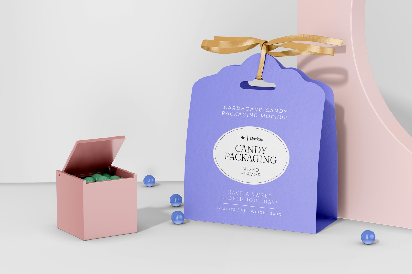 Cardboard Candy Packaging Mockup, Perspective