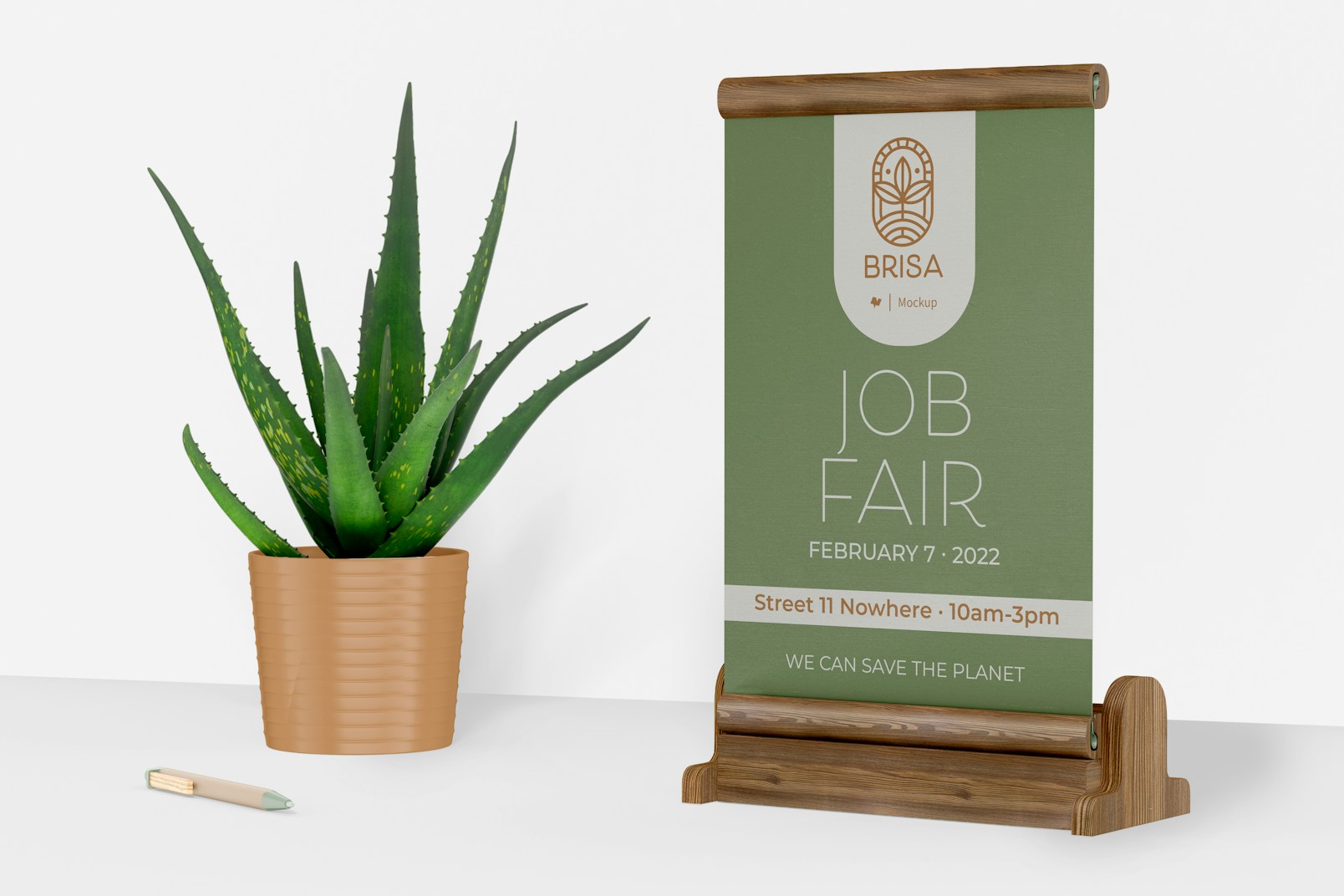 Bamboo Desk Roll Up Stand Mockup, Side View