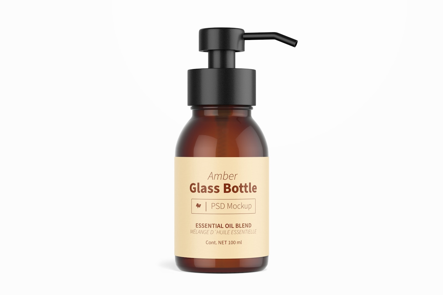 Amber Glass Bottle with Pump Mockup