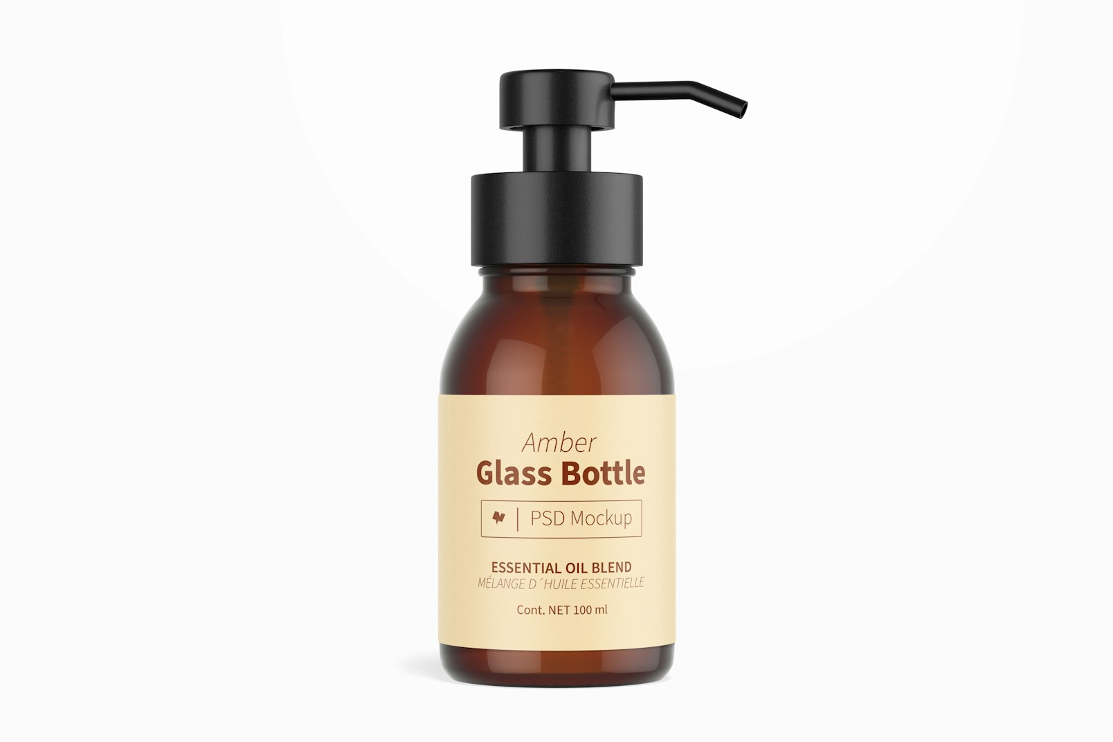 Amber Glass Bottle with Pump Mockup