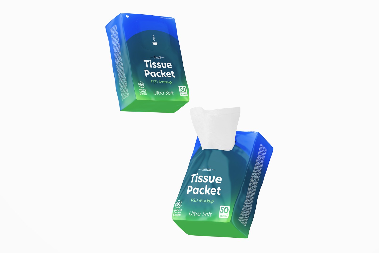 Small Tissue Packets Mockup, Floating