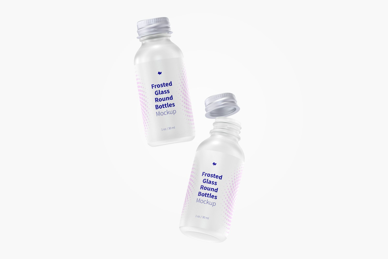 1 oz Frosted Glass Round Bottles Mockup, Falling