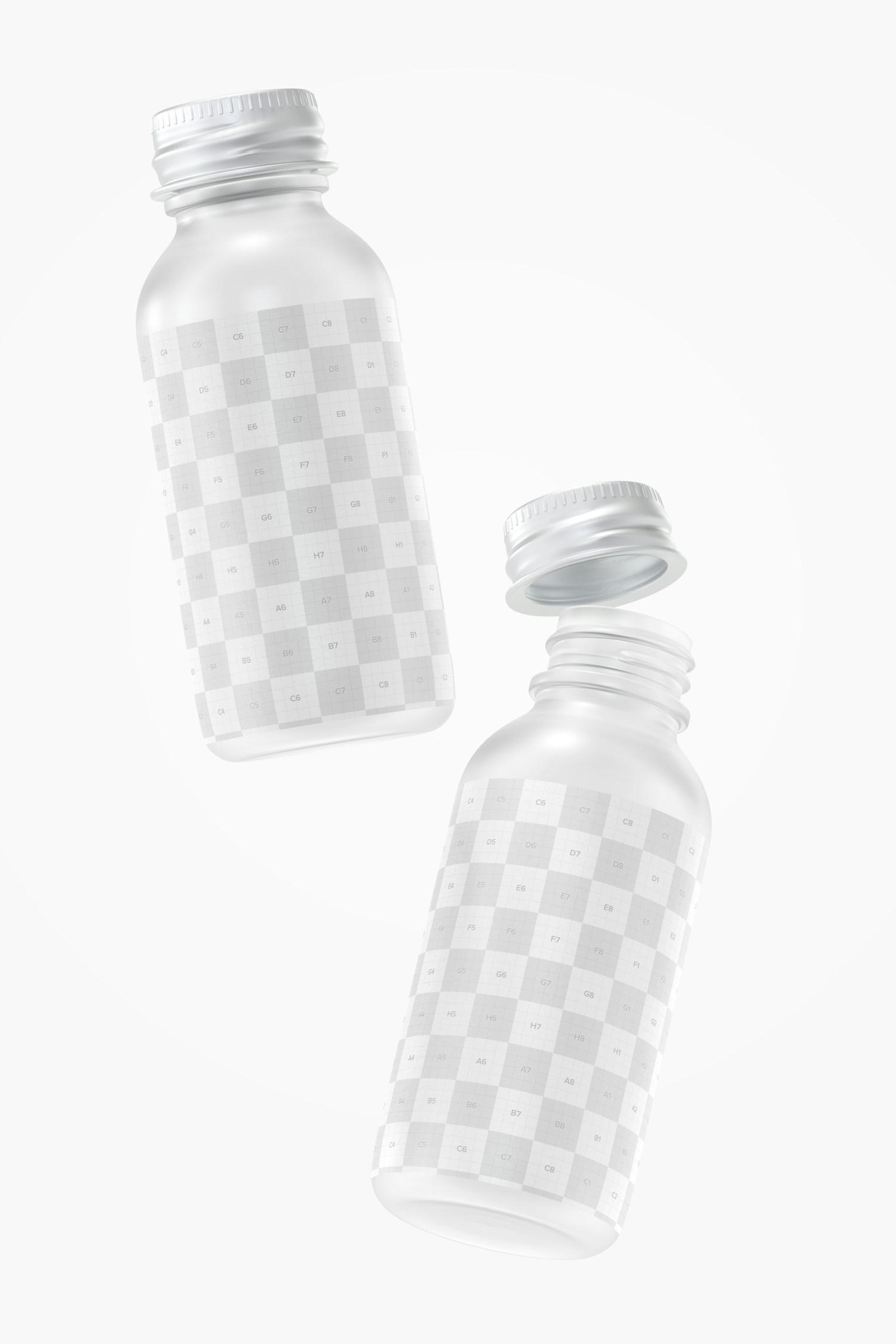 1 oz Frosted Glass Round Bottles Mockup, Falling