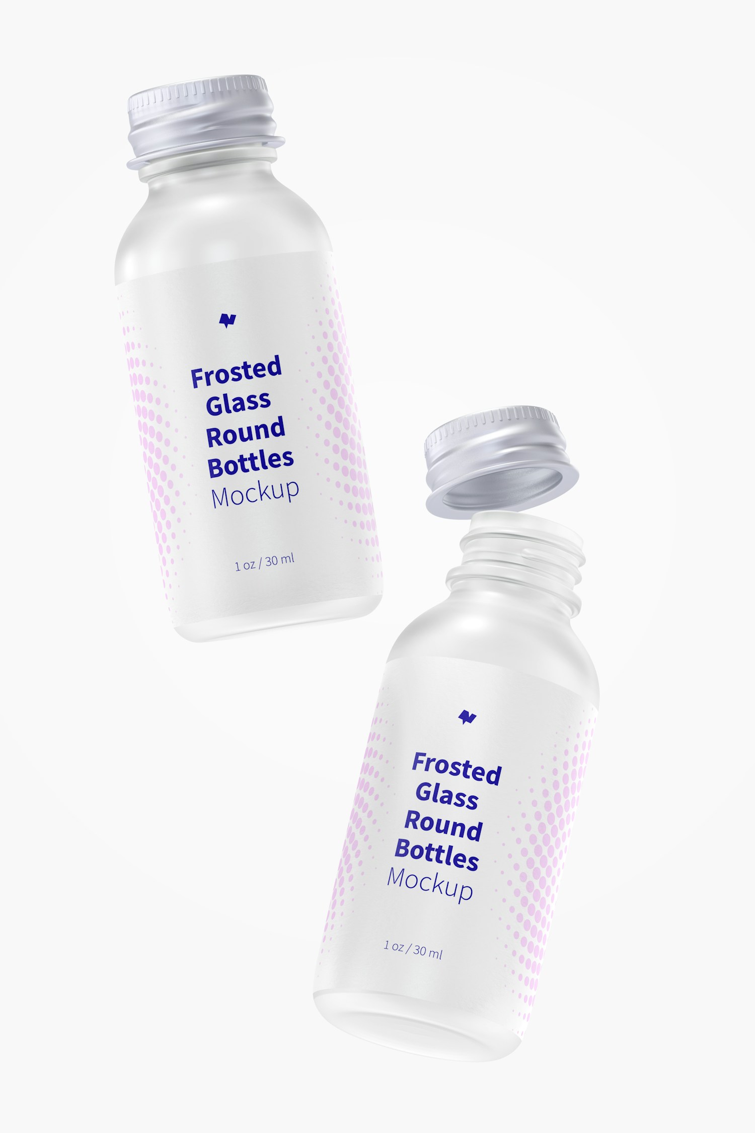 1 oz Frosted Glass Round Bottles Mockup, Falling