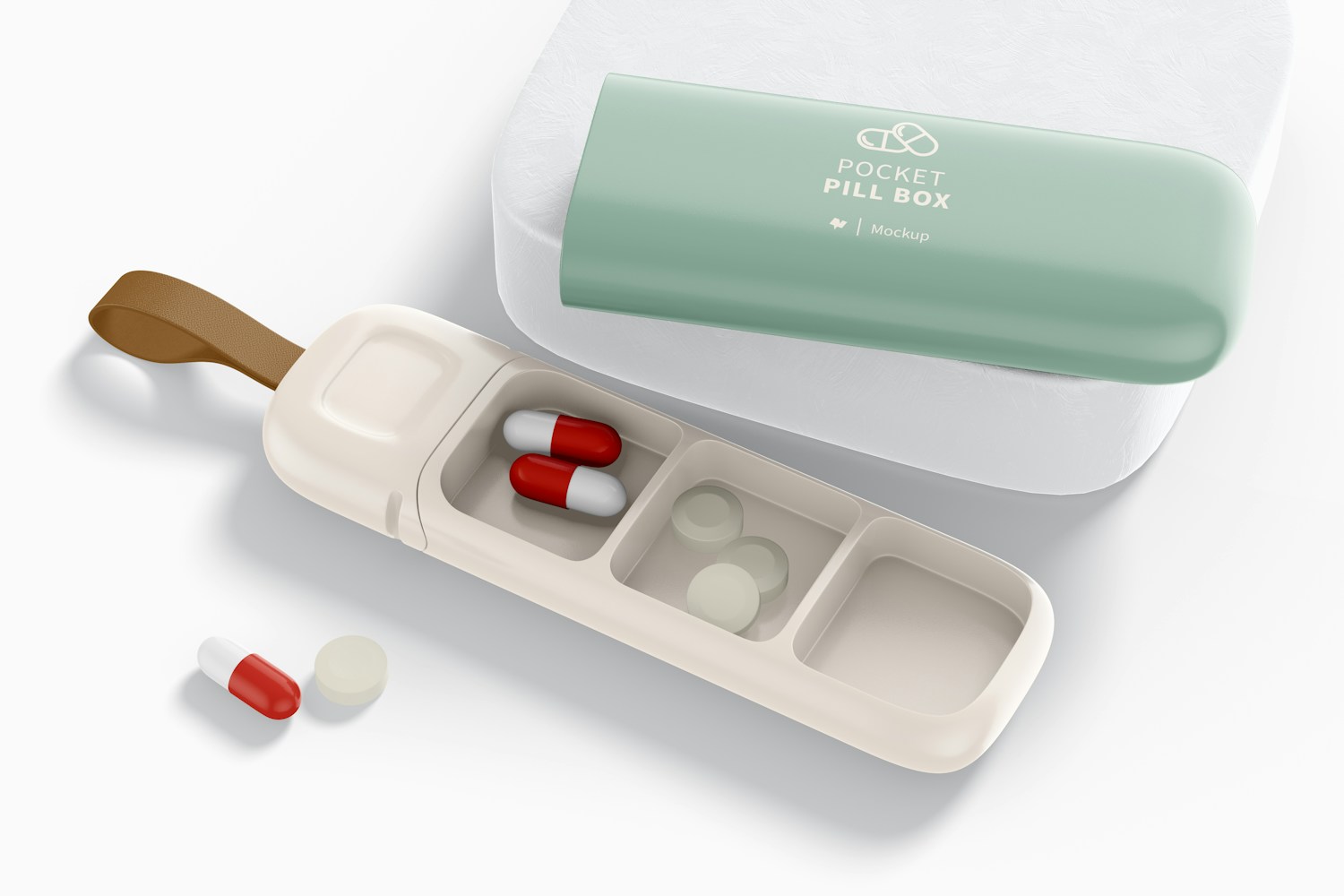 Pocket Pill Box Mockup, Perspective